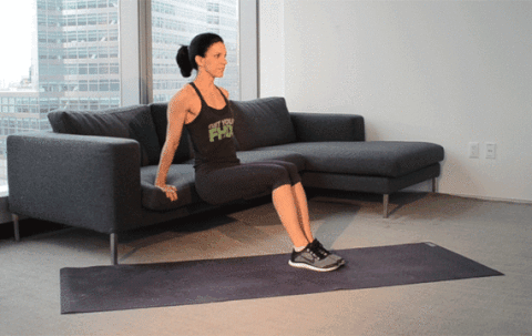 Woman doing tricep dips GIF