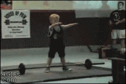 Kid lifting a barbell GIF