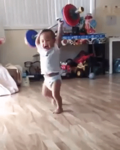 5x5 workout: baby boy throwing a barbell GIF