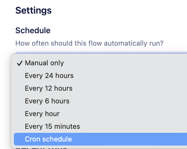 Cron Schedule dropdown option