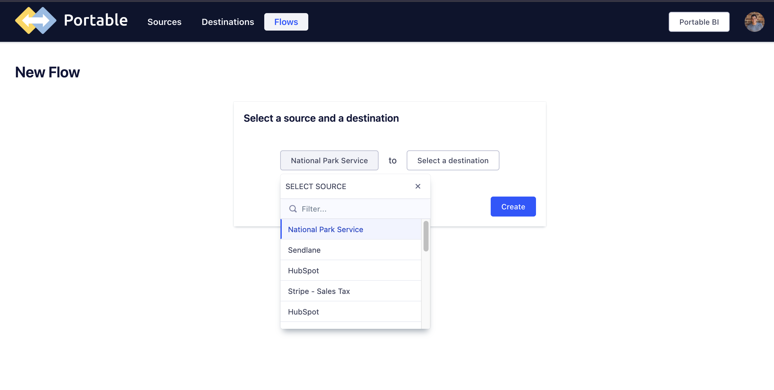 Creating a flow with the National Parks source