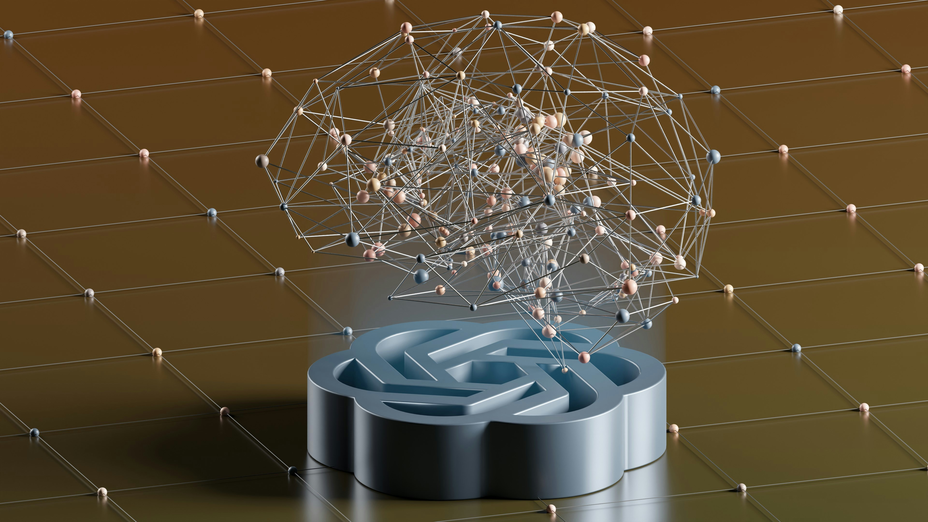 3D illustration of a neural network emerging from an AI logo, representing Indexed Lab’s framework for ranking brands in AI Overviews through advanced visibility optimisation.