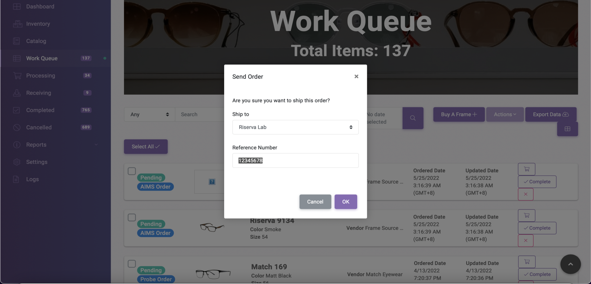 Probe Work Queue Reference Number