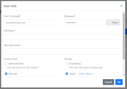 Add New User - User Info