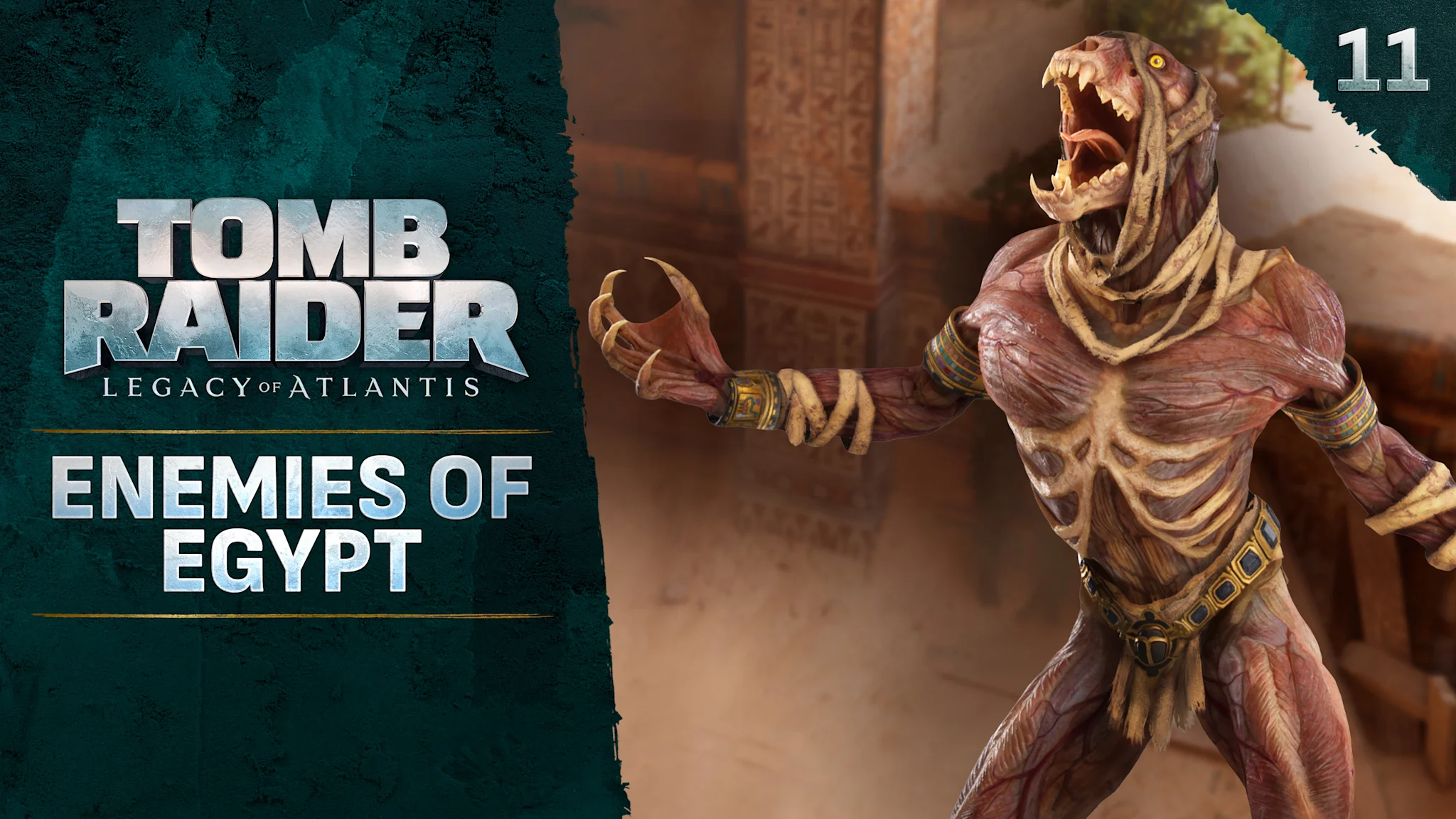 Thumbnail image featuring the "Cat Mummy" on an Egyptian background. The text "Enemies of Egypt" appears to the left alongside the Tomb Raider: Legacy of Atlantis logo.
