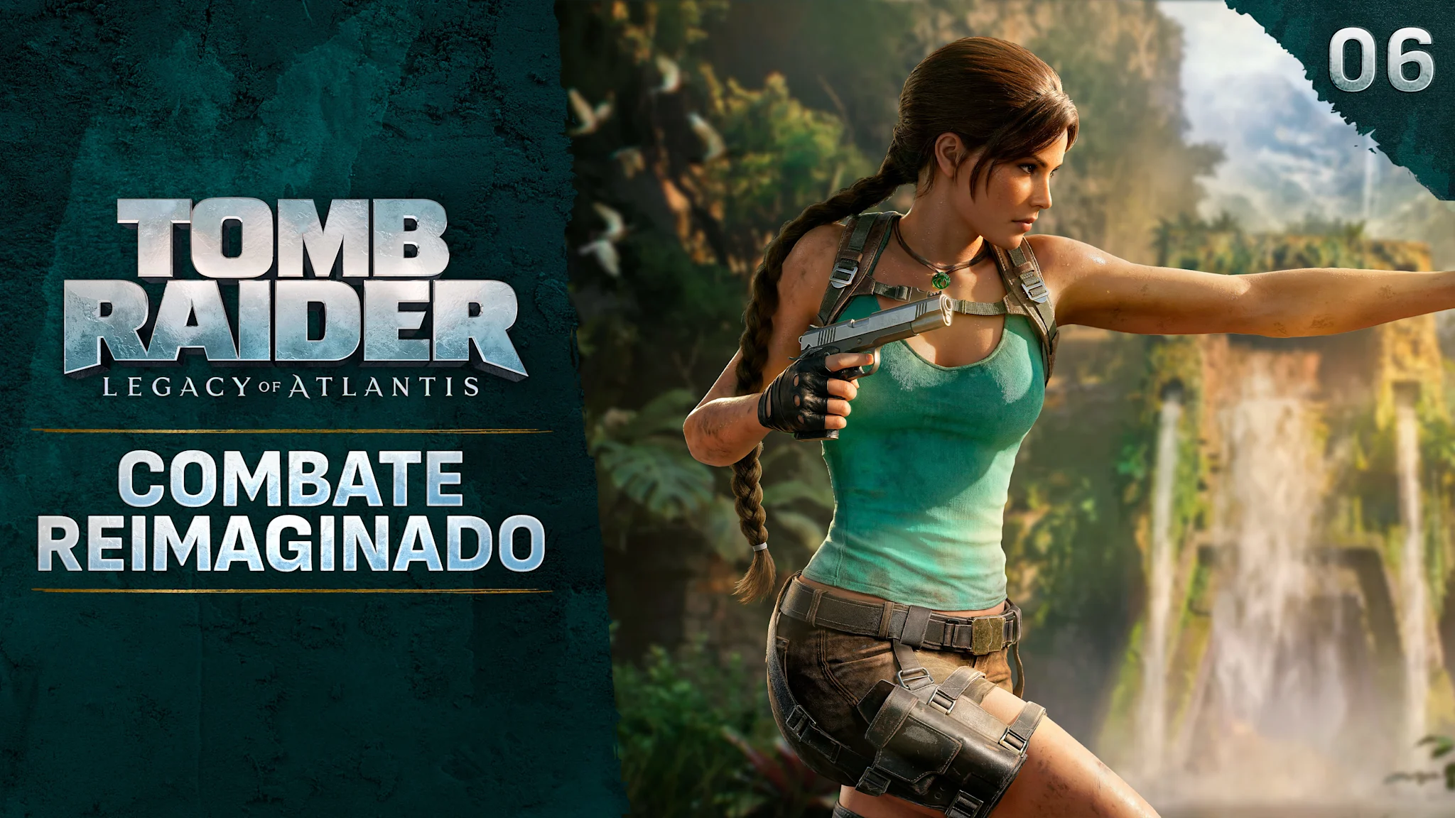 Female adventurer running forward shooting two pistols.