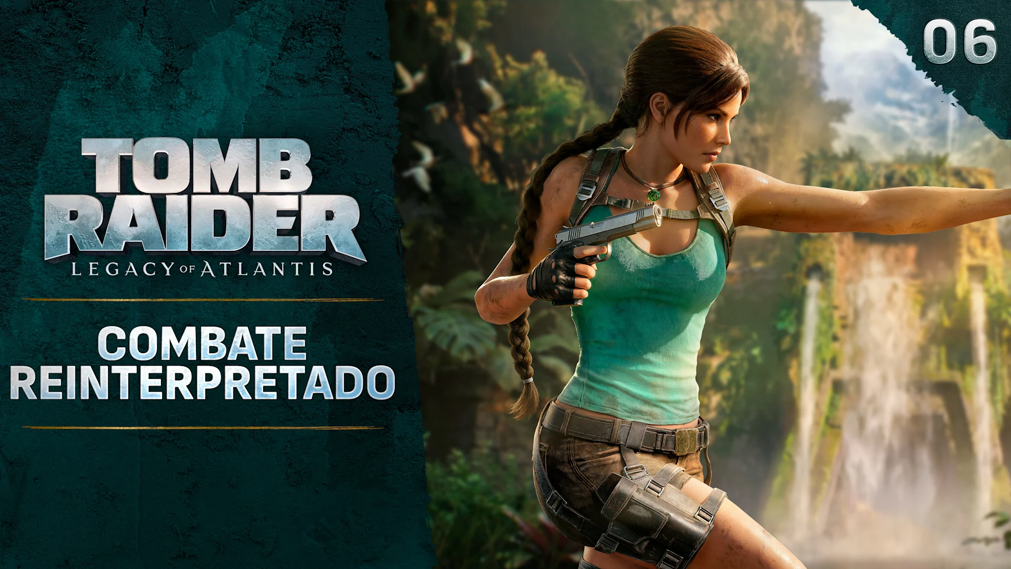 Female adventurer running forward shooting two pistols.