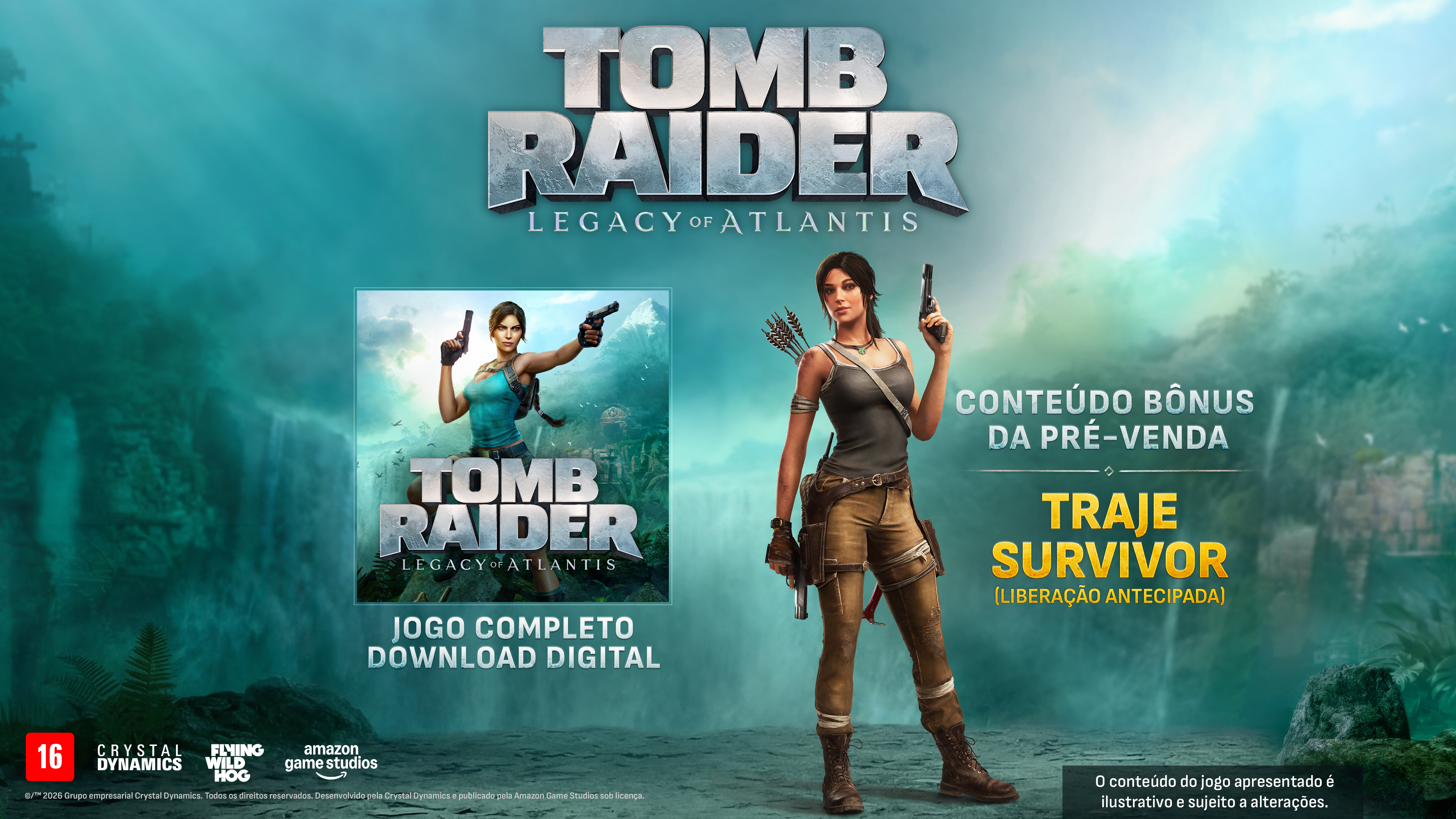 Arte de Tomb Raider Legacy of Atlantis com Lara Croft em destaque