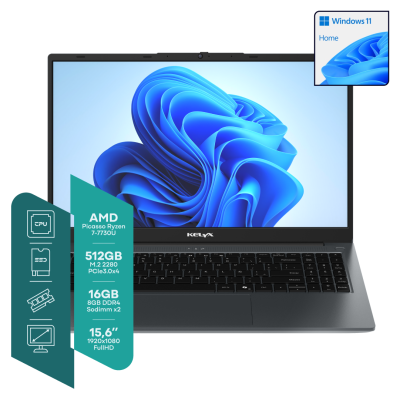 Kelyx 15.6" FHD AMD Ryzen 5-7430u 8GB M.2 256GB Windows 11 Home Gray Oscuro