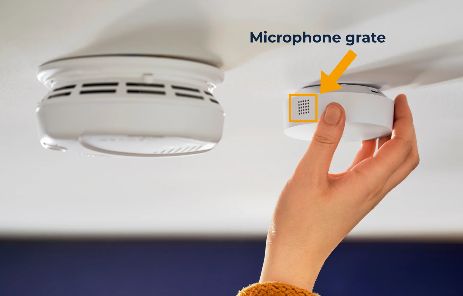 The microphone grate on the Alarm Listener is used to listen to your third-party detectors. It is located on the side of the device and should be mounted facing toward the third-party detector you want to monitor.