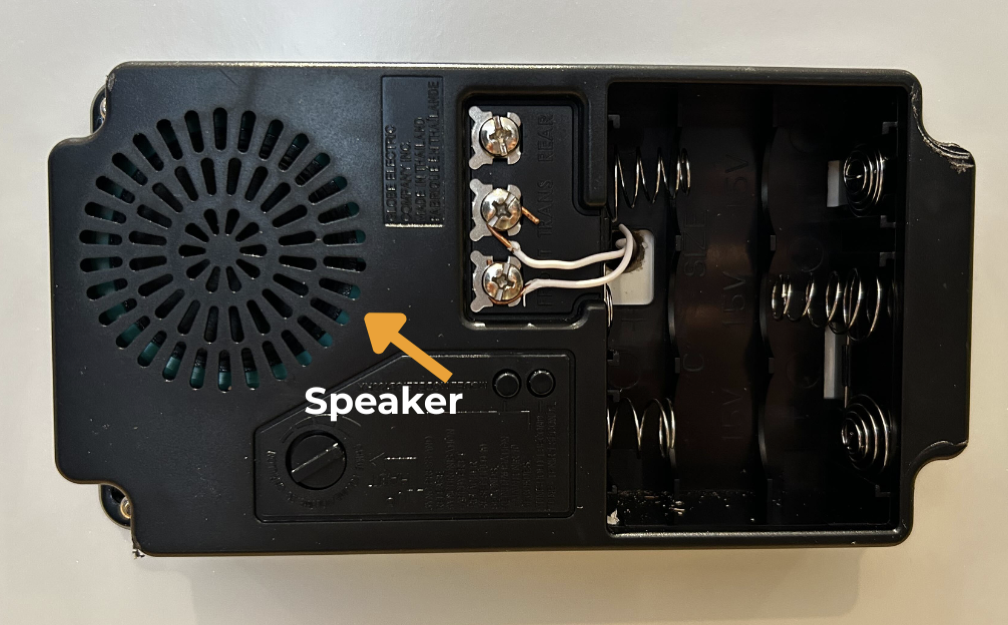 A digital chime box, highlighting the device's speaker that plays audio when the doorbell is rung.