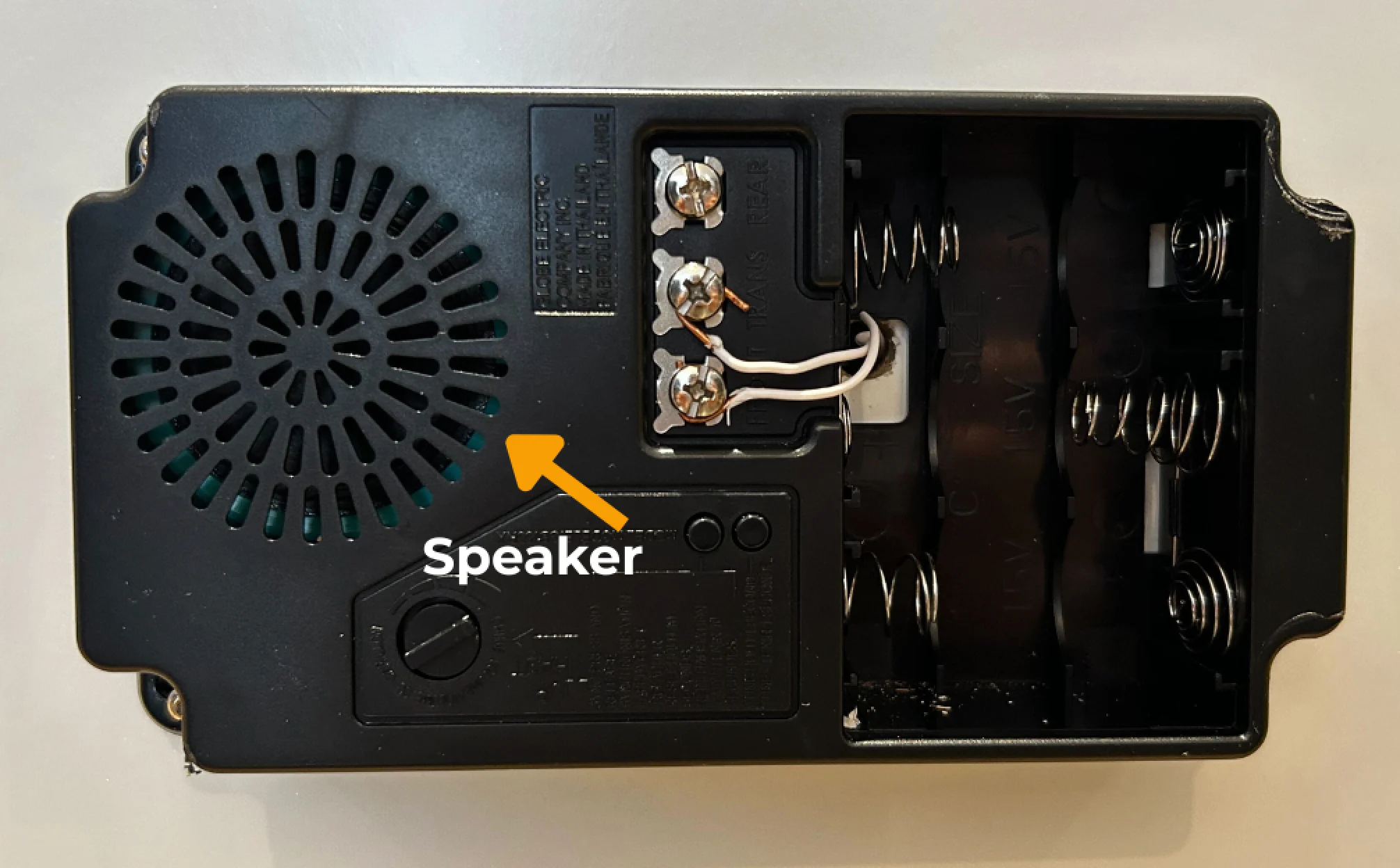 A digital chime box, highlighting the device's speaker that plays audio when the doorbell is rung.
