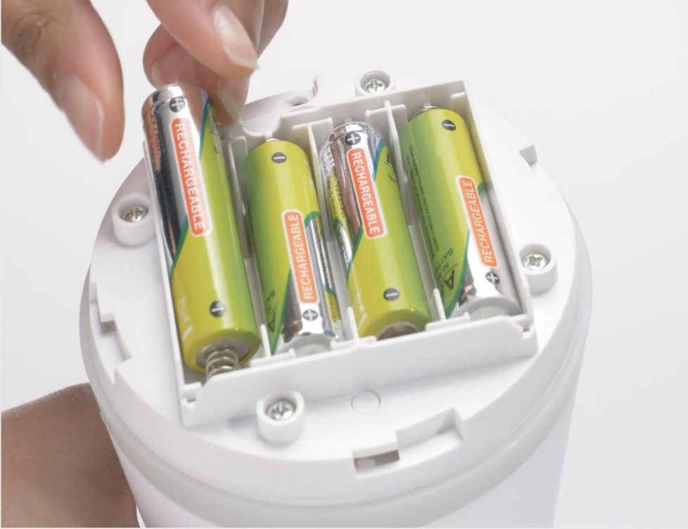 The Base Station's battery compartment, holding 4 Nickel Metal Hydride batteries.
