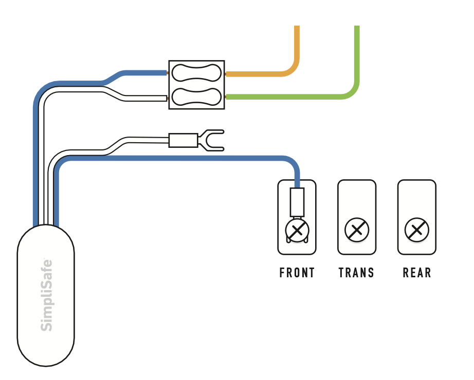 Diagram of SimpliSafe® chime connector with Doorbell Trans wire connected to chime connector
