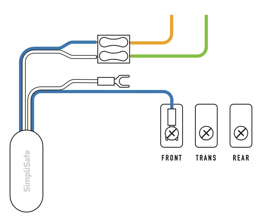 Diagram of SimpliSafe® chime connector with Doorbell Trans wire connected to chime connector