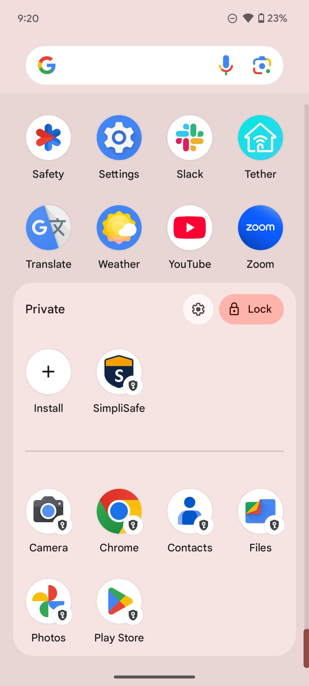 Private Space screen on Android device