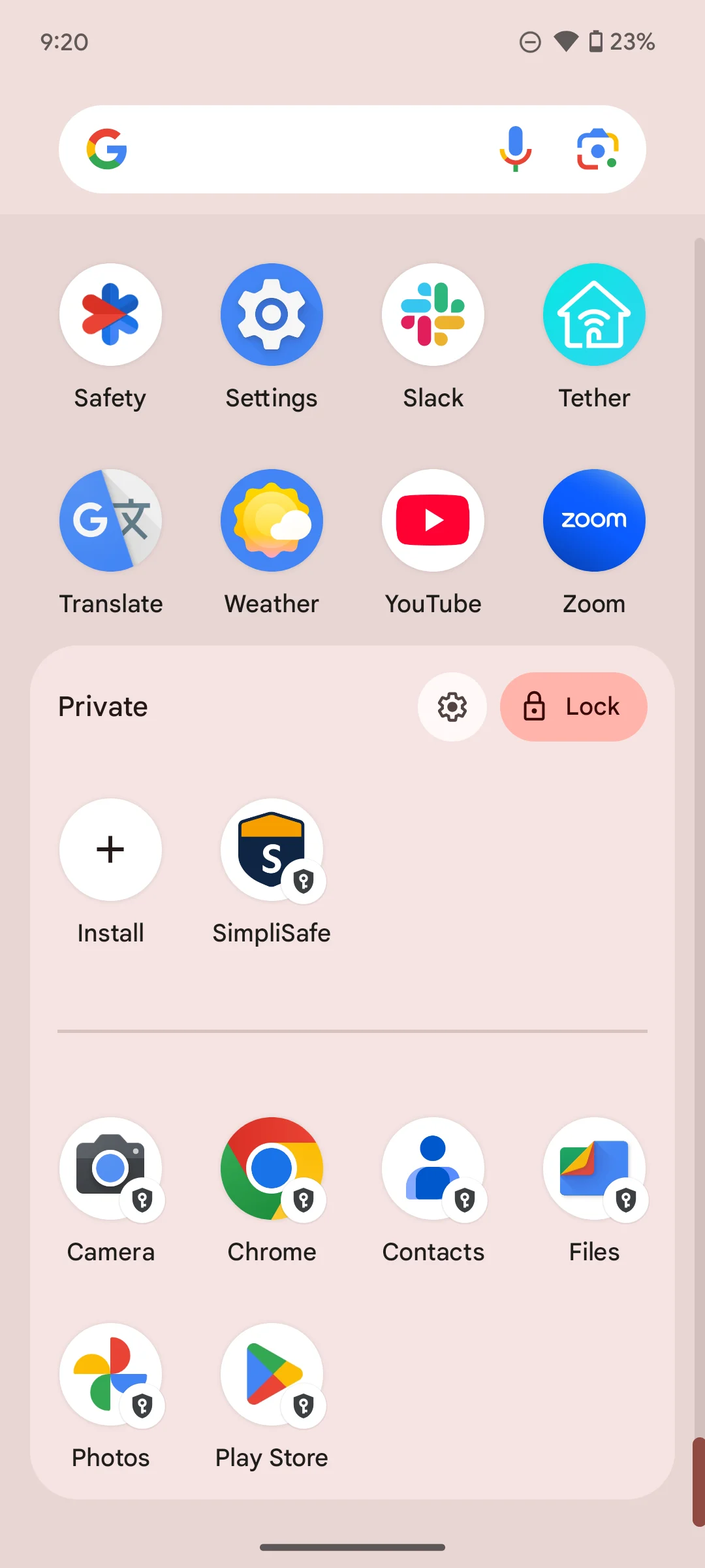Private Space screen on Android device