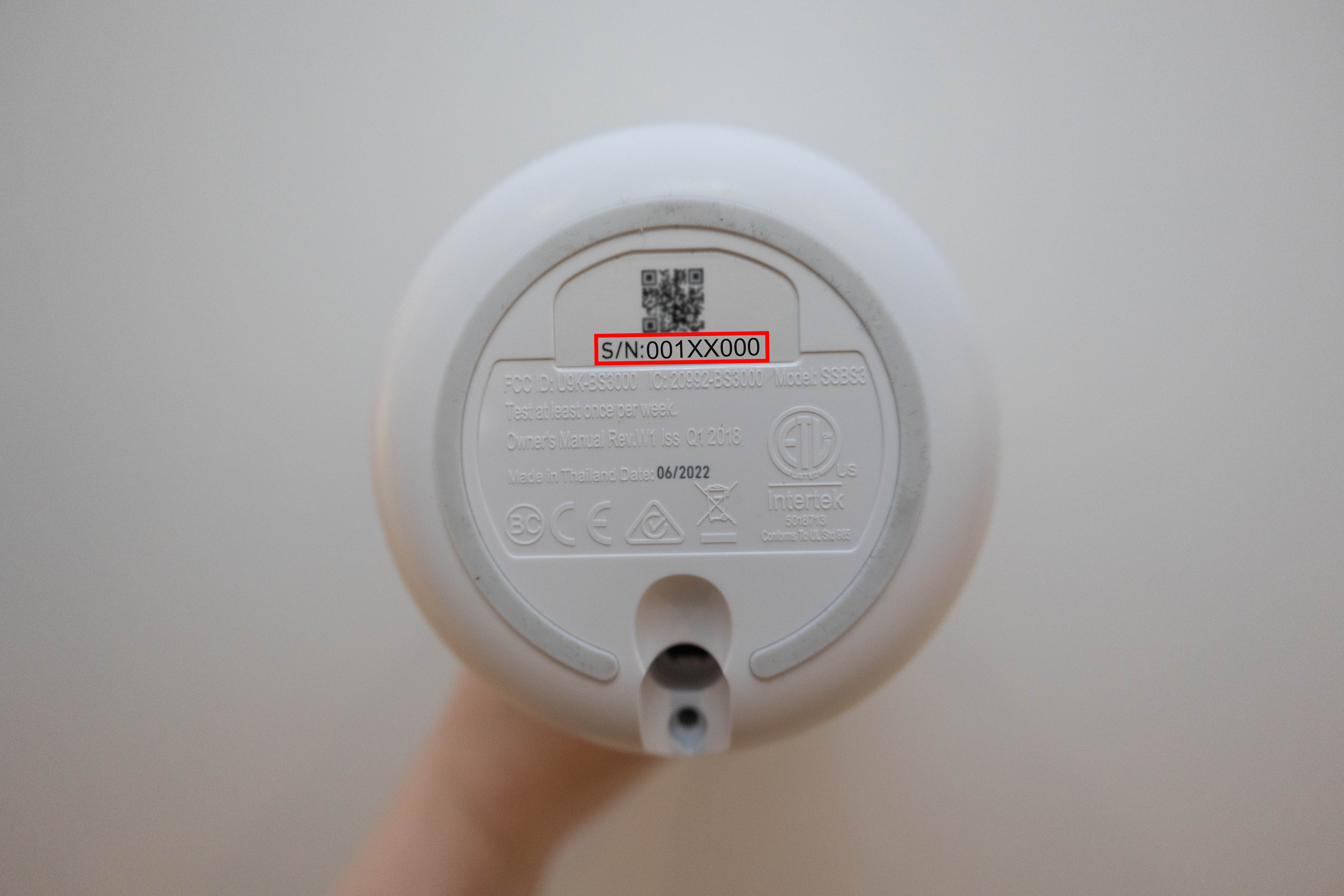 Base Station Serial Number highlighted at the bottom of the product