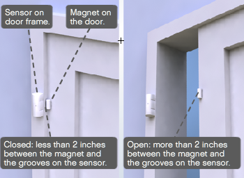 The Original SimpliSafe® Entry Sensor on a Sliding Door, where the sensor is on the door frame and the magnet is on the sliding door.