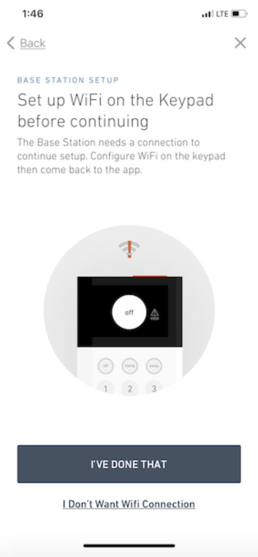 Set up Wi-Fi on Keypad screen prompt on SimpliSafe® Mobile App