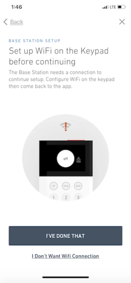 Set up Wi-Fi on Keypad screen prompt on SimpliSafe® Mobile App