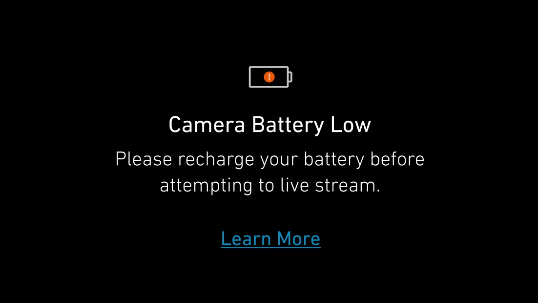 A snapshot of the SimpliSafe® Mobile App with an error message that says "Camera Battery Low."