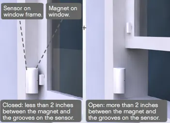 The Original SimpliSafe® Entry Sensor on a Sliding Window, where the sensor is on the window frame, and the magnet on the window itself.
