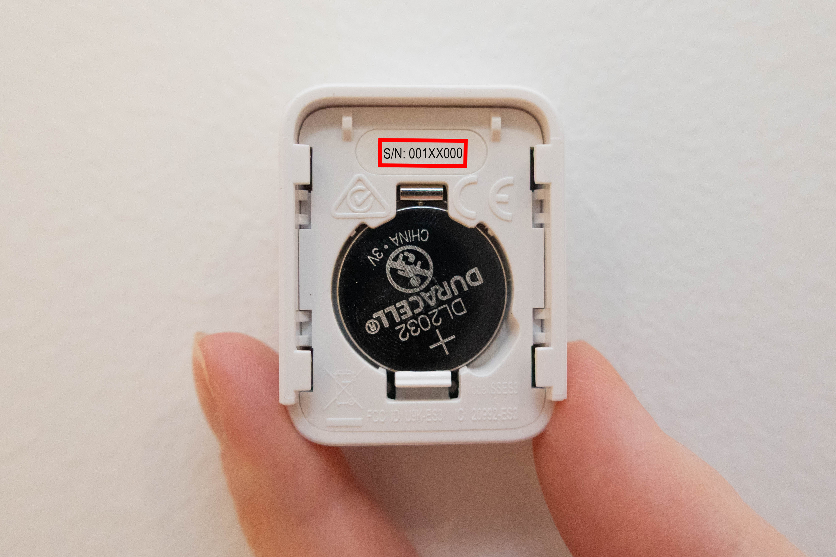 Entry sensor serial number on the back of product