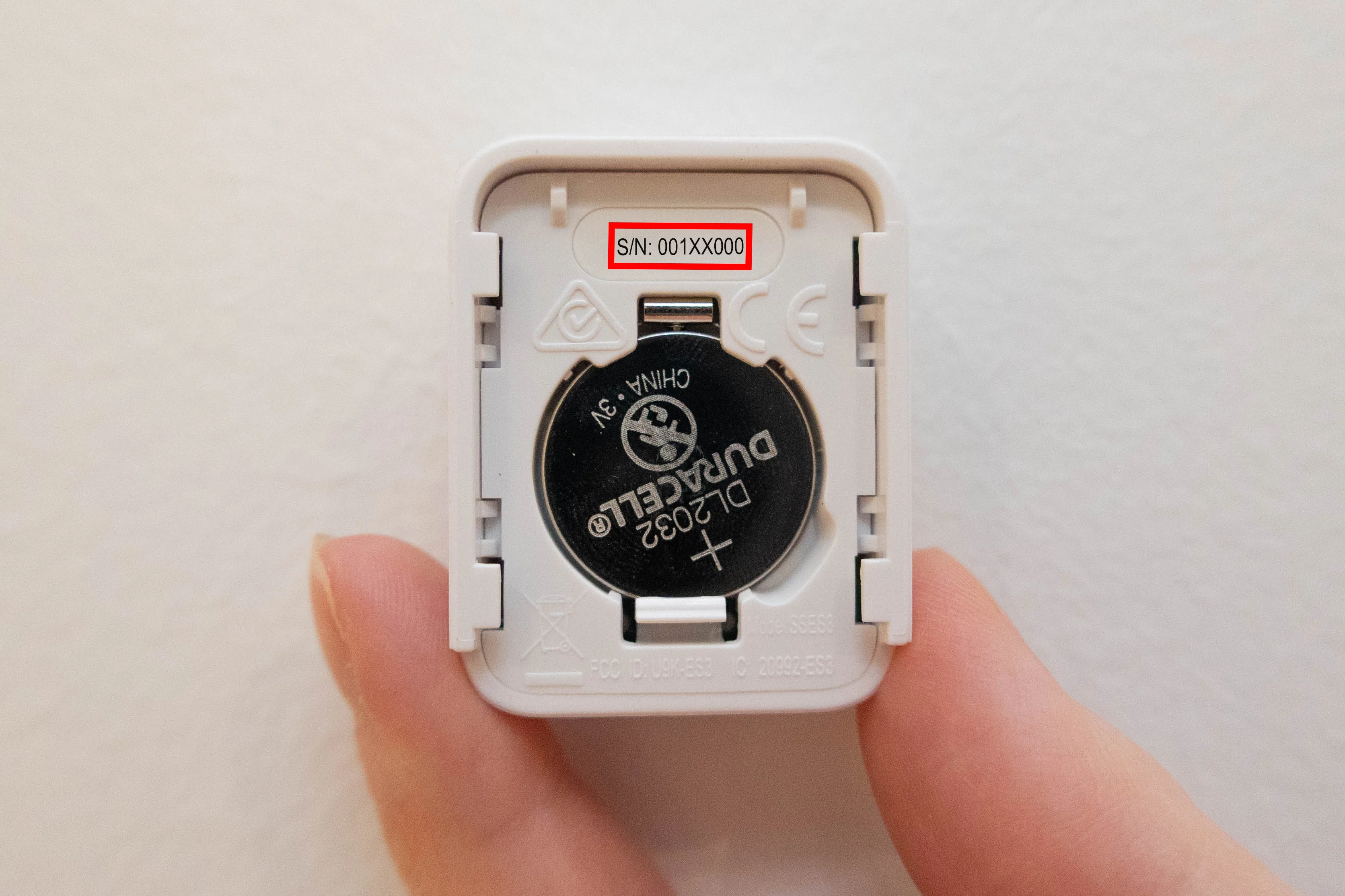 Entry sensor serial number on the back of product