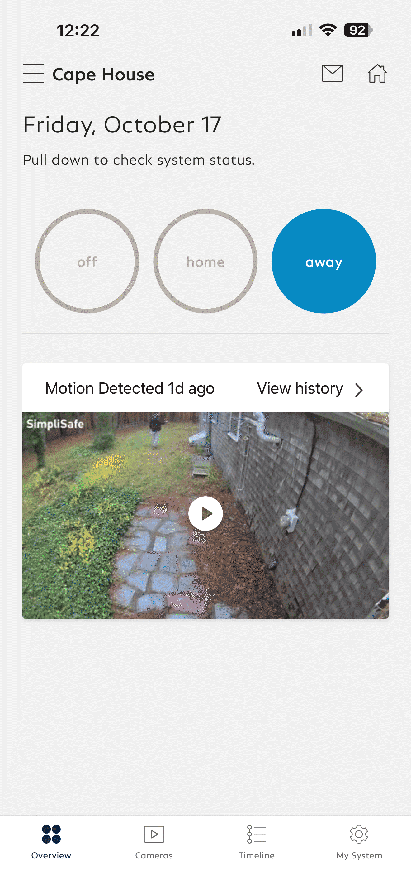 A gif navigating to a Motion Event within the SimpliSafe® Mobile App, then tapping on the camera icon to take a snapshot of a video