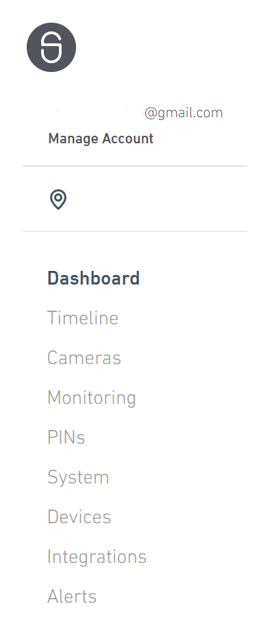SimpliSafe® Web App's left-hand navigation menu