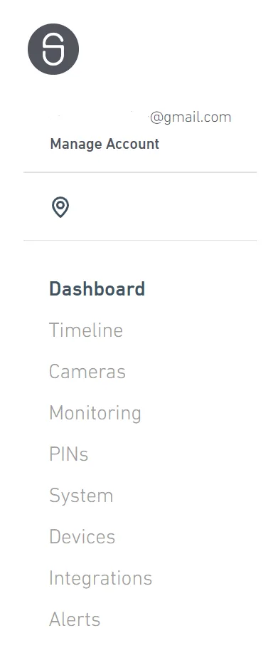 SimpliSafe® Web App's left-hand navigation menu