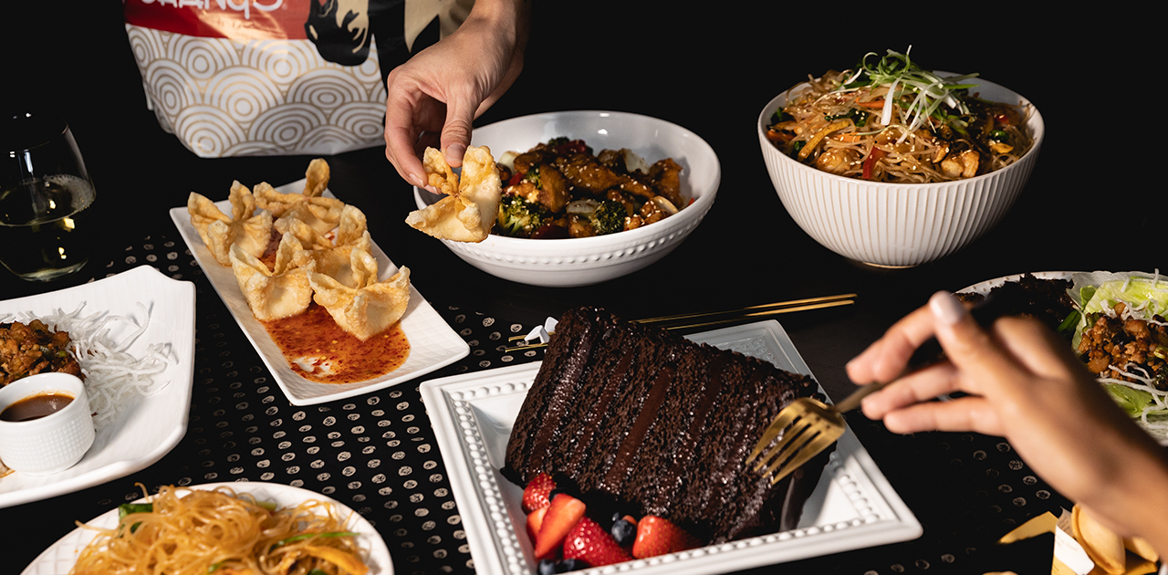 P.F. Changs is a popular family style restaurant for people to share their entrees and desserts.