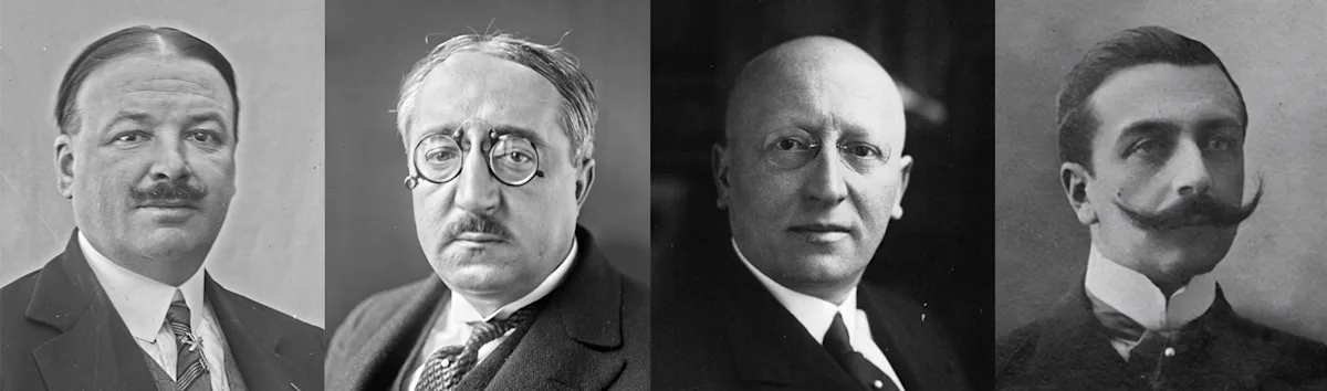 Four black and white portrait photographs of French parliamentarians of the 1920s, side by side.