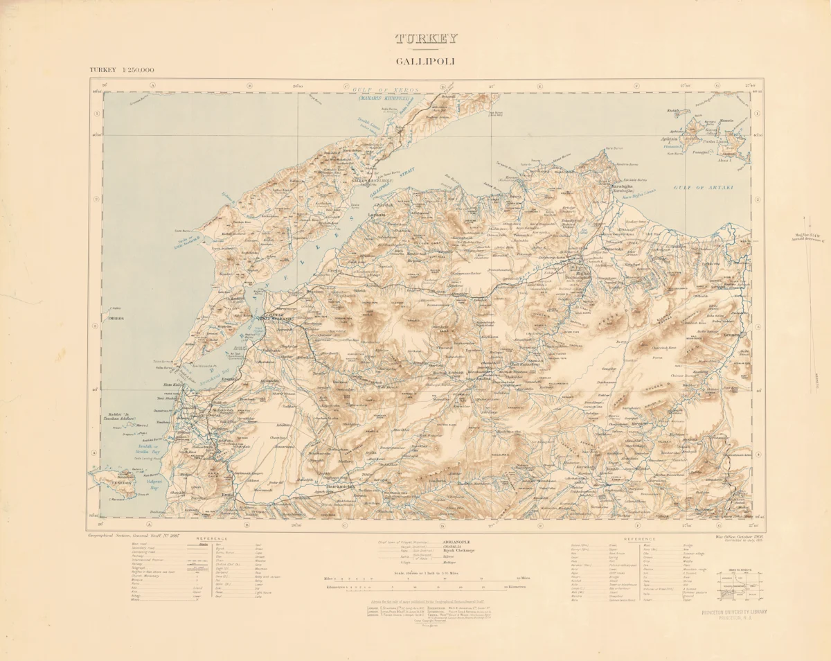 Topographical map of the Gallipoli Peninsula at 1:250,000
