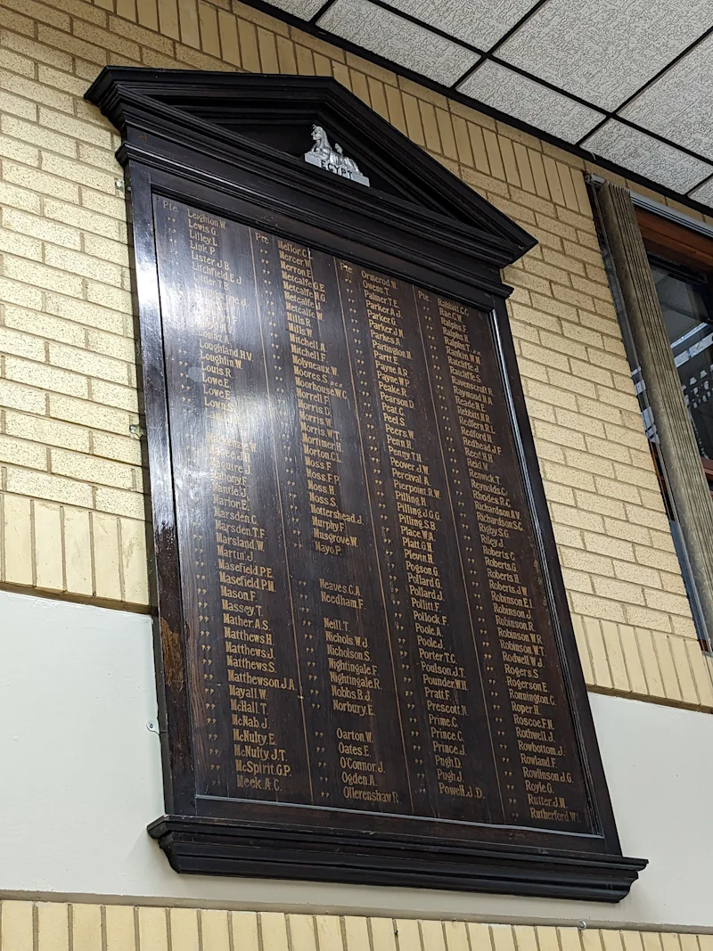 Memorial board of the 6th Battalion Manchester Regiment listing Private A Poole among the privates
