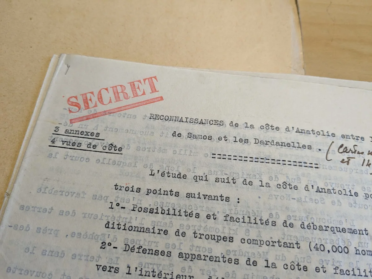 A typed document stamped secret about the Anatolian coast
