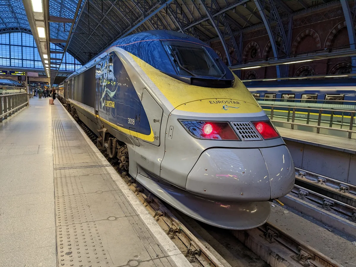 Eurostar train at the platform at London St Pancras before dawn
