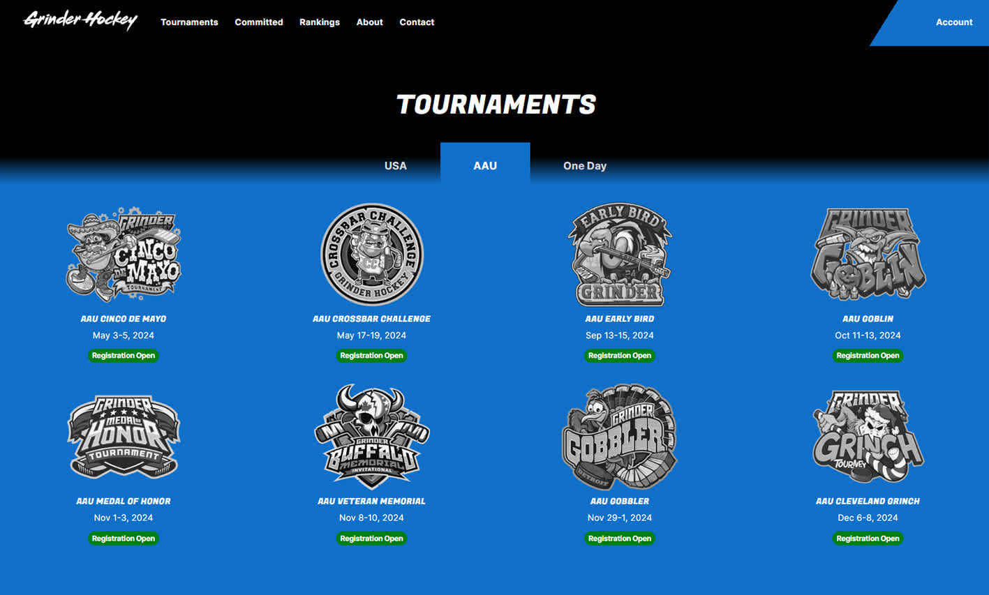 Grinder Hockey tournaments page
