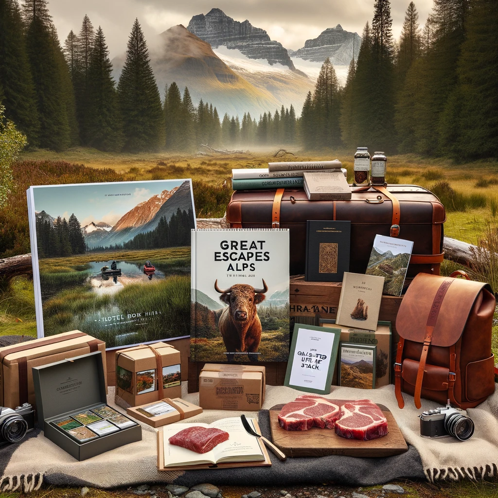 DALL·E 2024-01-06 21.51.39 - An inviting outdoor scene with a collection of gifts for a nature lover, aligned with the Cele brand values. The setting is a forest clearing with a p.png