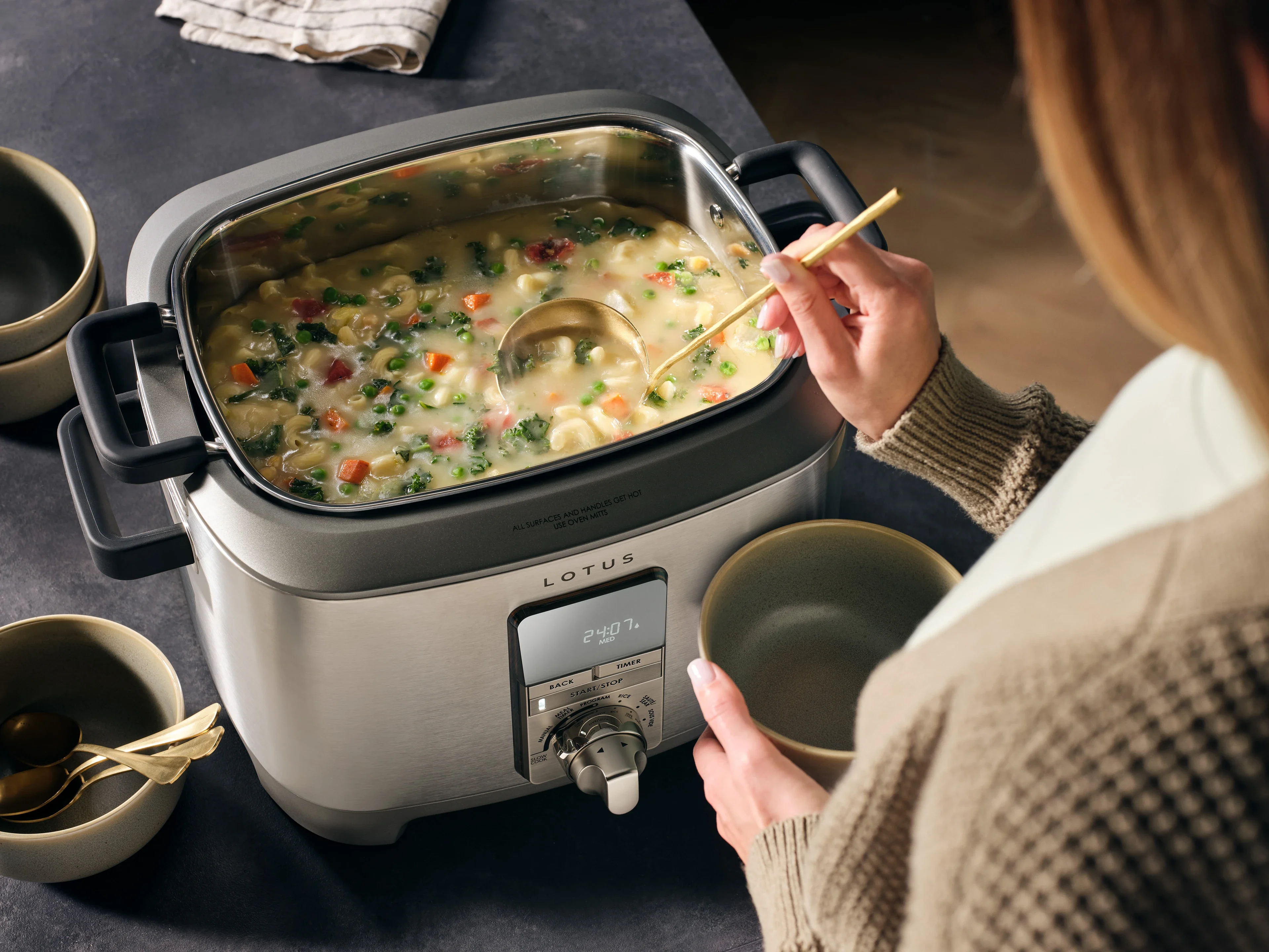 soup cooking in the sous™ advanced multi function cooker with tri ply dutch oven model ltssc500
