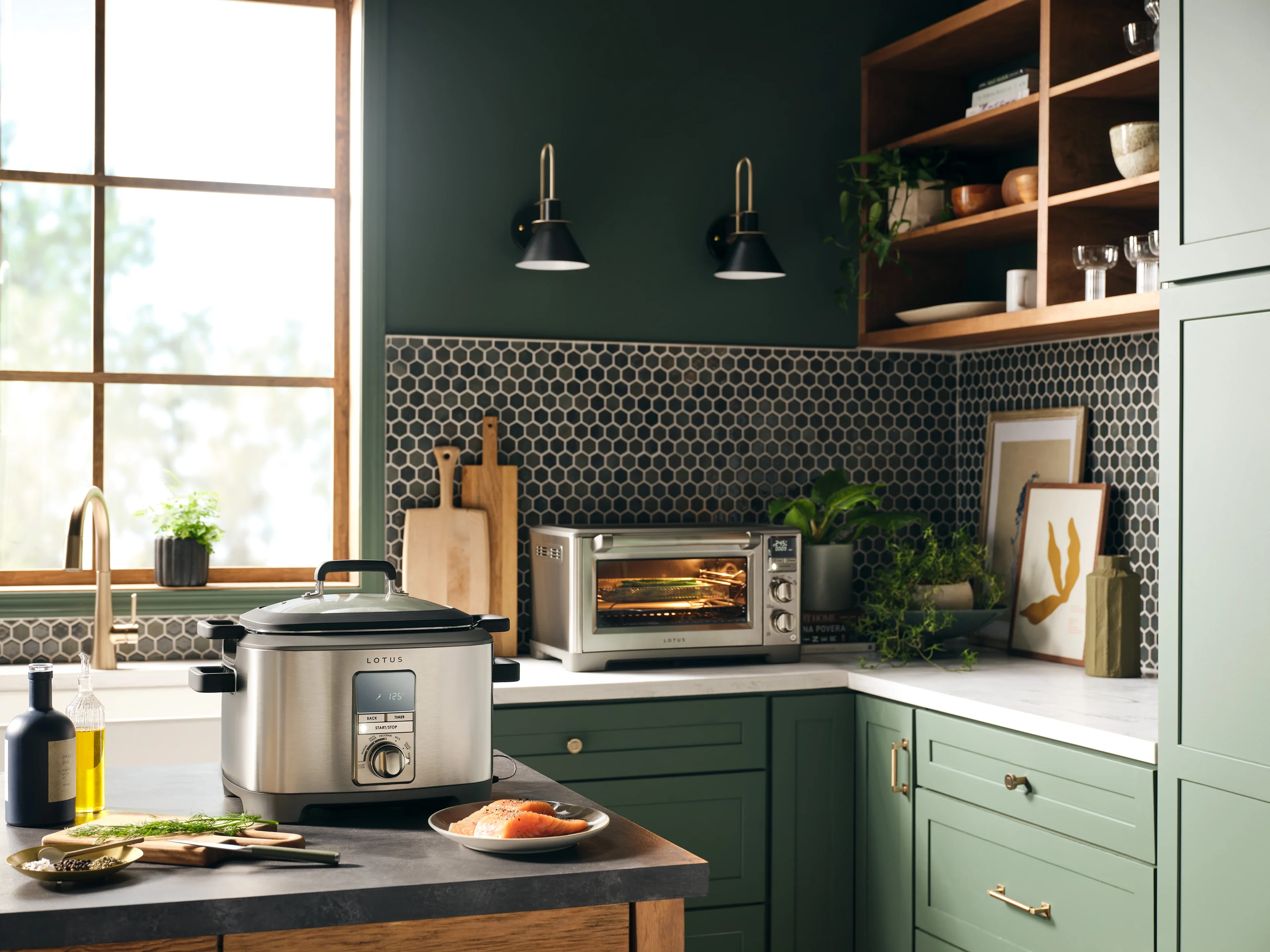 the perfectionist™ air fry and convection oven model ltsco500 and the sous™ advanced multi function cooker with tri ply dutch oven model ltssc500 in kitchen
