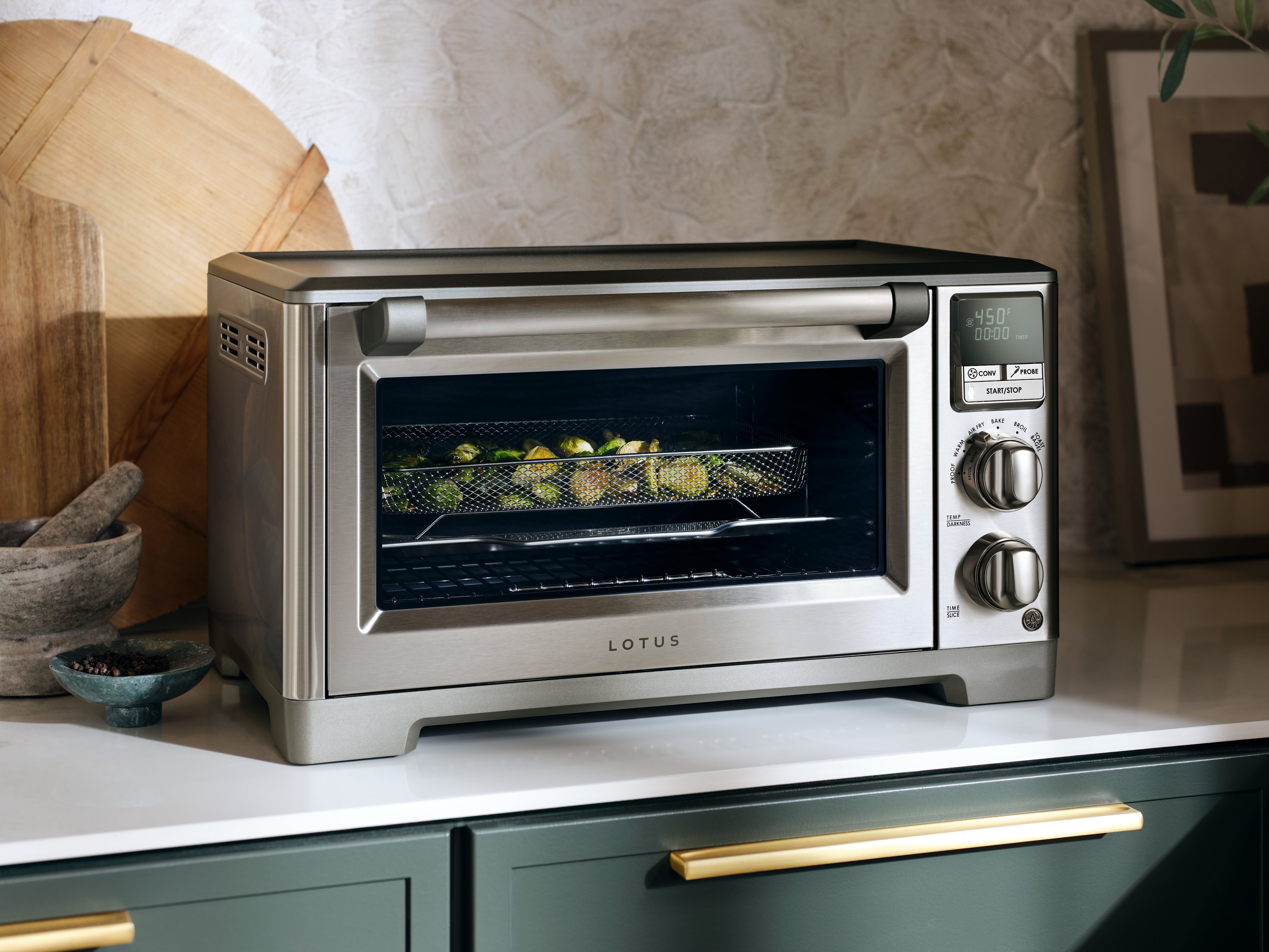 brussel sprouts cooking in the perfectionist™ air fry and convection oven model ltsco500