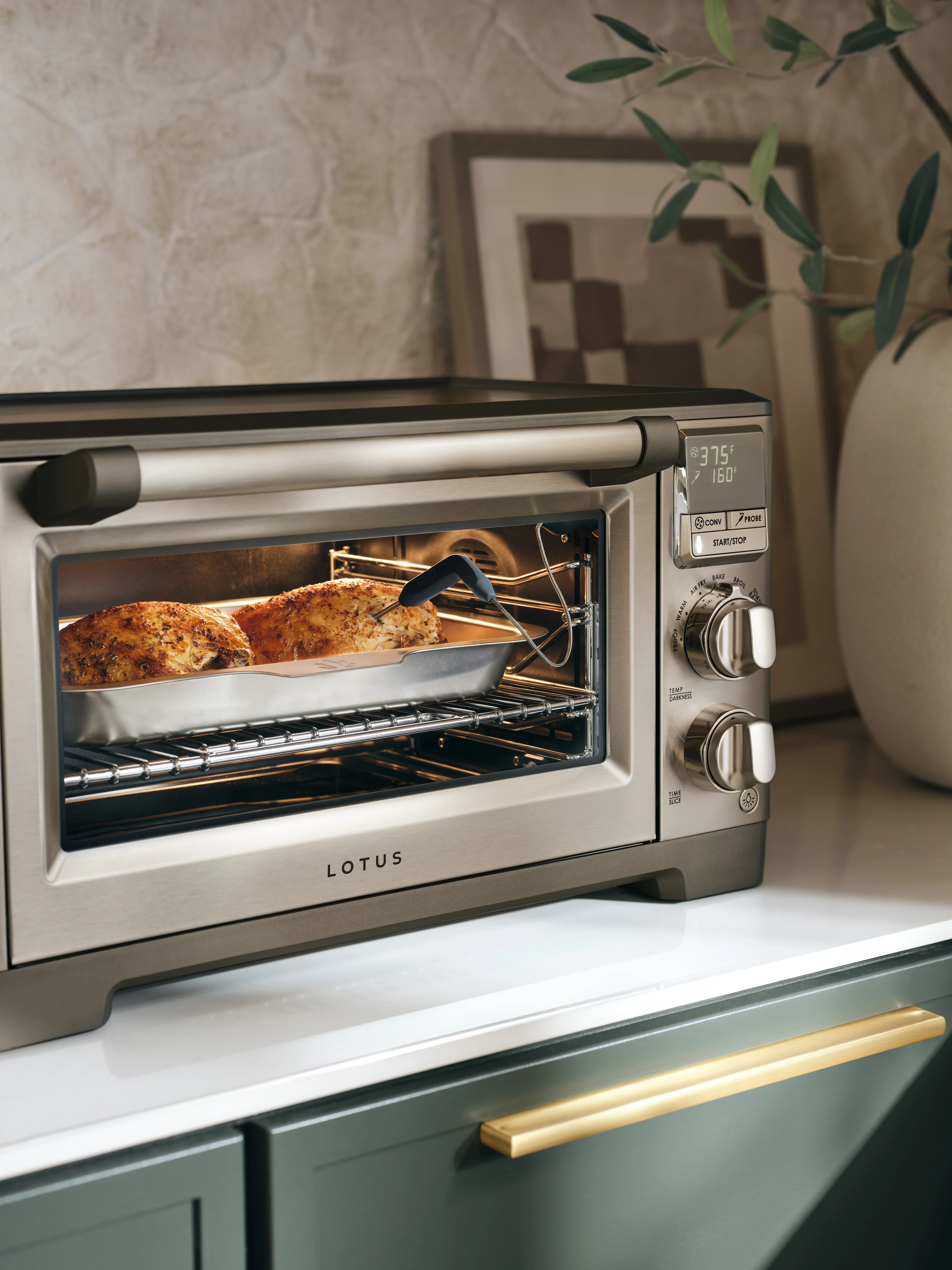 chicken cooking with the temperature probe in the perfectionist™ air fry and convection oven model ltsco500