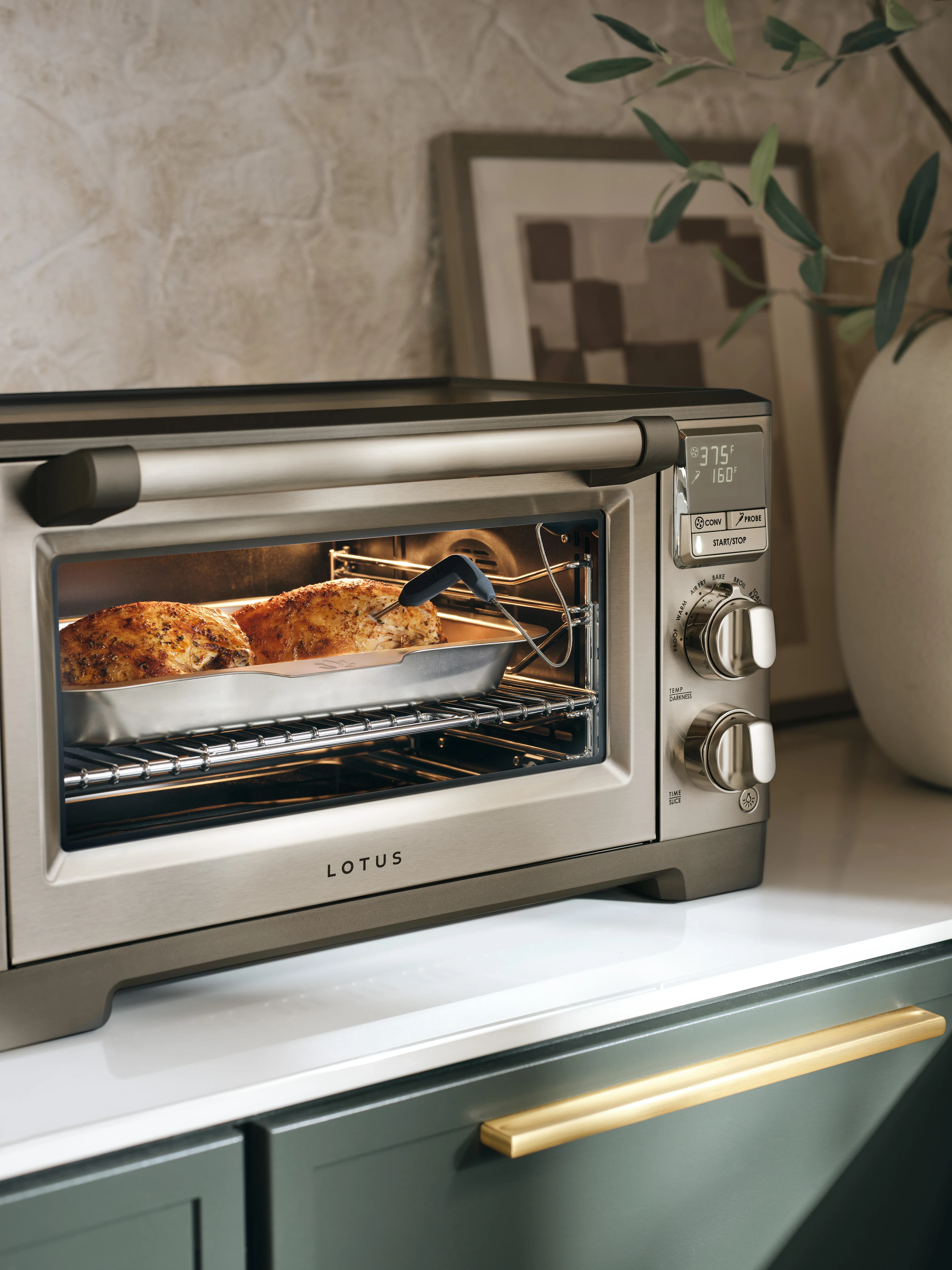 chicken cooking with the temperature probe in the perfectionist™ air fry and convection oven model ltsco500