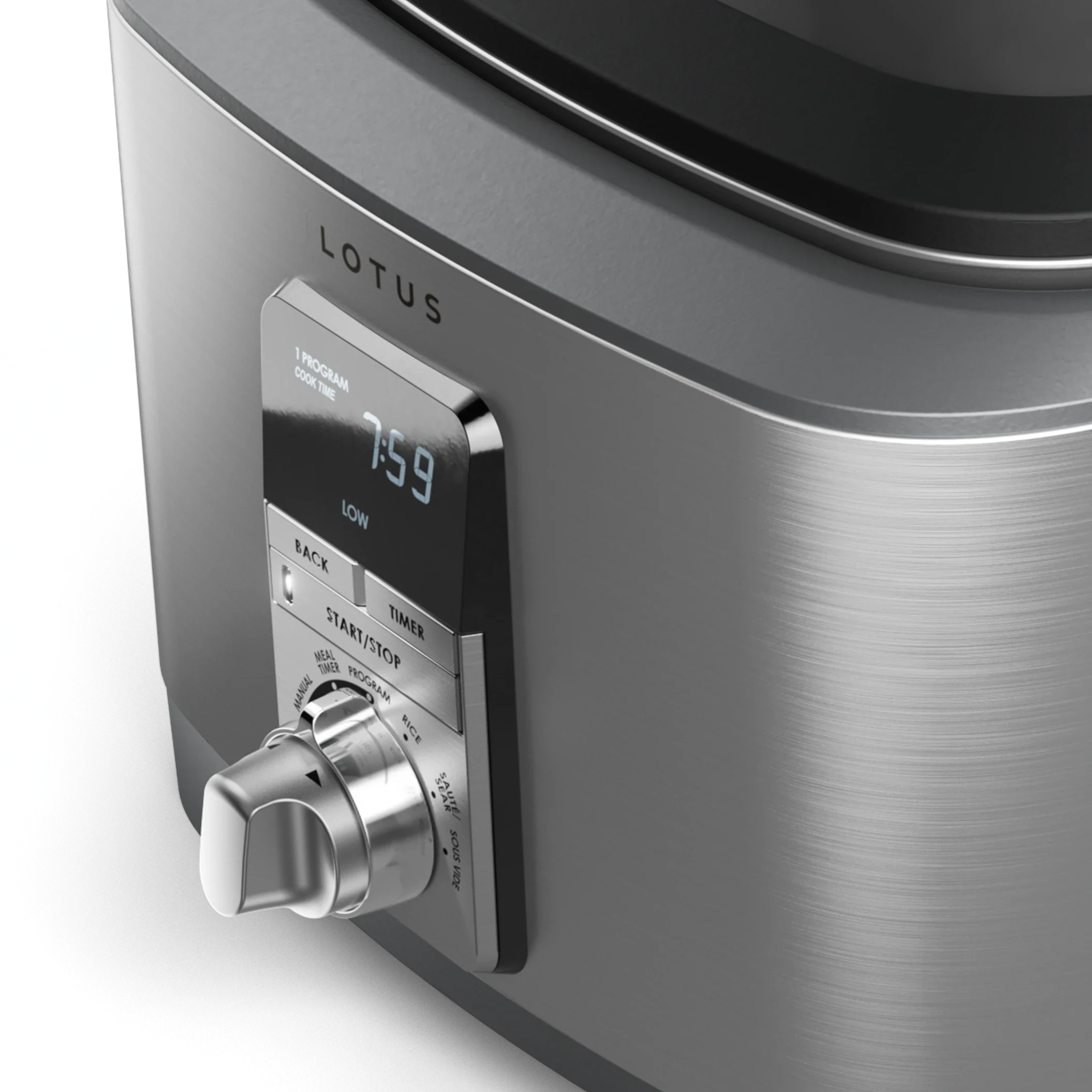 close up of control panel on the sous™ advanced multi function cooker with tri ply dutch oven model ltssc500