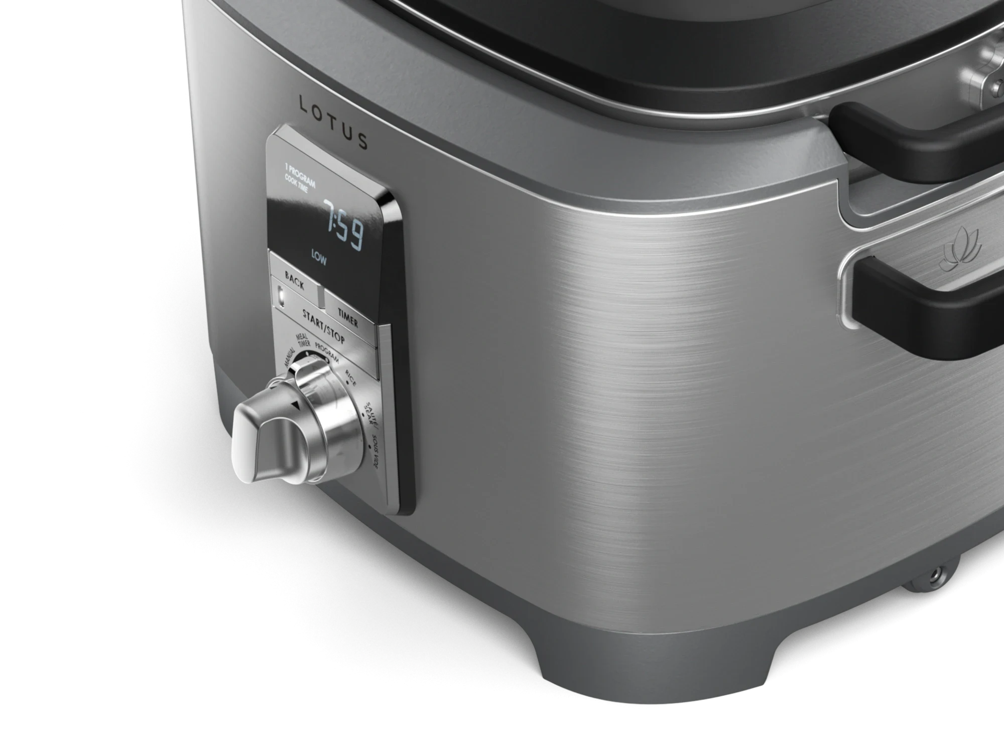 close up of control panel on the sous™ advanced multi function cooker with tri ply dutch oven model ltssc500