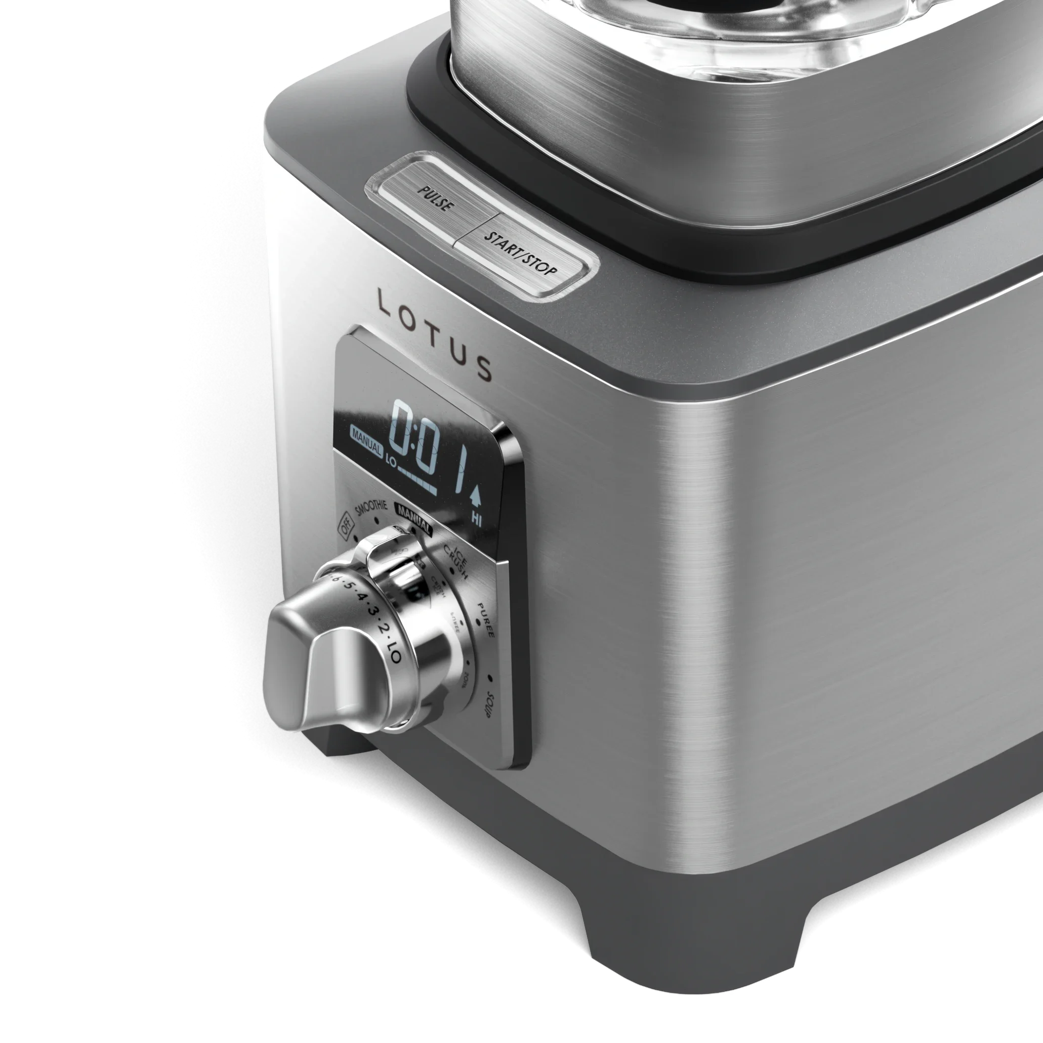 close up on the power spin™ infinite speed control blender model ltsbl500 control panel