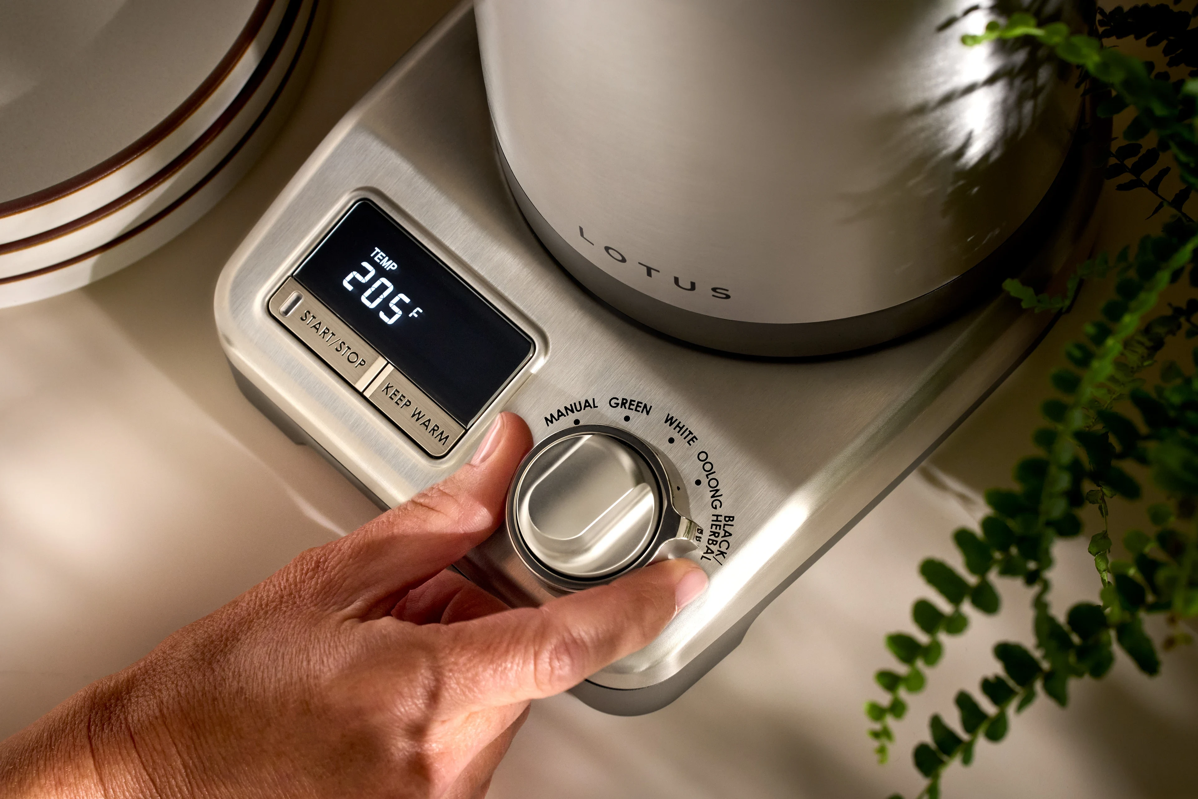 close up of the control panel on the purist™ precision temperature kettle model ltskt500