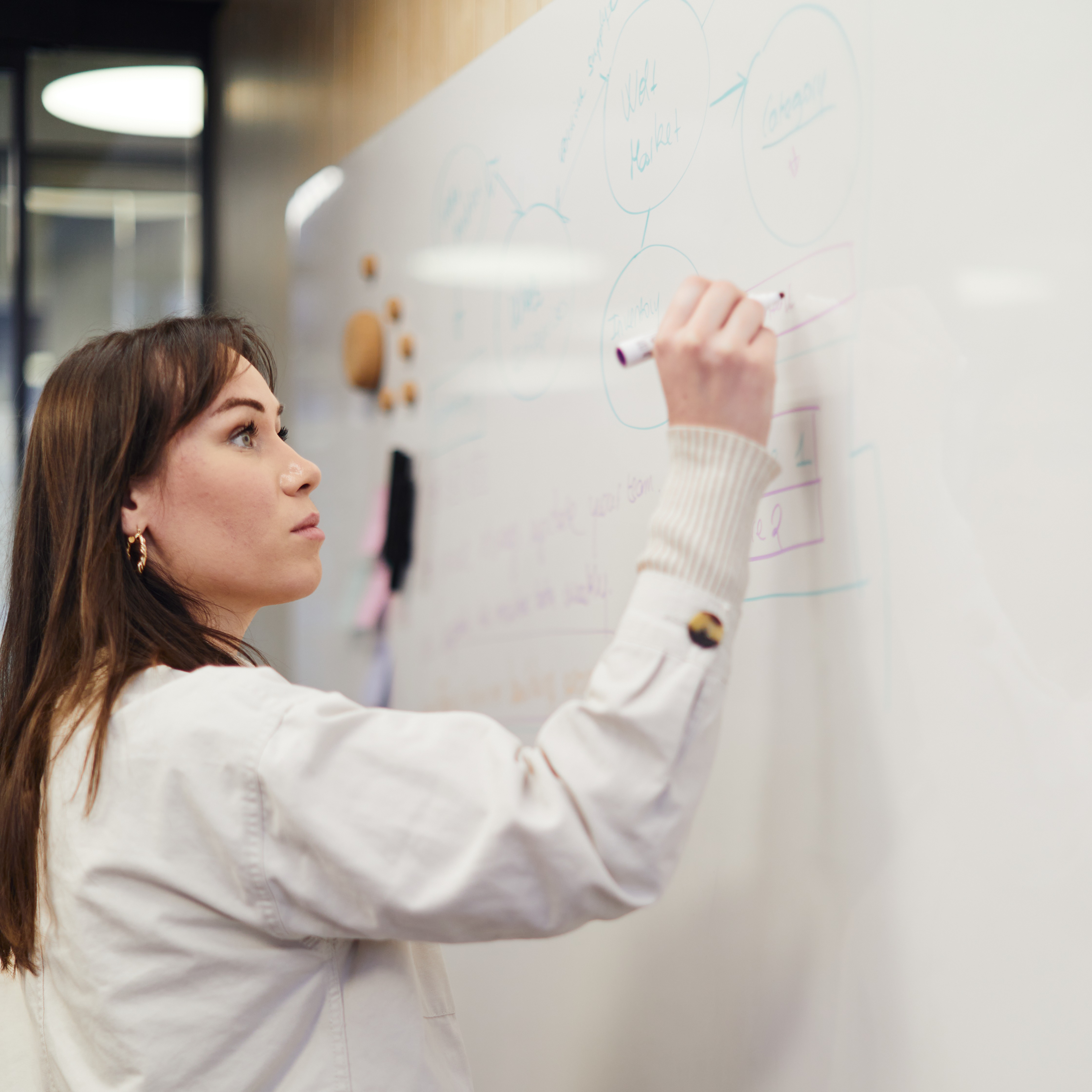 Woman writing on a whiteboard